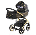 Детская коляска Junama Diamond Glow 2 в 1, эко кожа (JGL-05 Черная кожа/короб шоколад металлик/рама золото
						
					) — Фото
