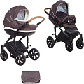 Детская коляска Tutis Mimi Style 2 в 1, ткань+эко-кожа (341 Коричневый жаккард + кожа белая
						
					) — Фото