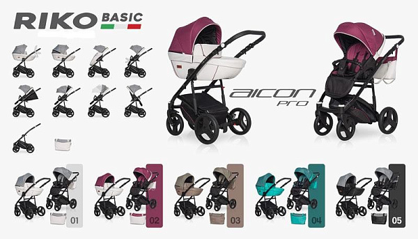 Детская коляска Riko Basic Aicon Pro 2 в 1, ткань + эко-кожа фото 1
