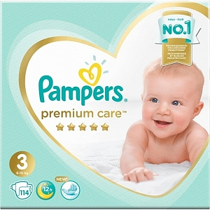 Детские подгузники Pampers Premium Care 3, 6-10 кг, 114 штук