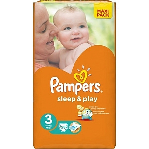 Детские подгузники Pampers Sleep & Play 3 Midi, 4-9 кг, 58 штук