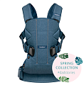 Многофункциональный рюкзак-кенгуру BabyBjorn One Cotton для ношения ребёнка на груди и на спине (Деним пепельно-синий) — Фото