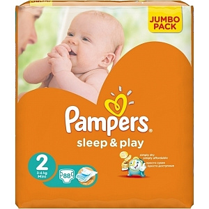 Детские подгузники Pampers Sleep & Play 2 Mini, 3-6 кг, 88 штук