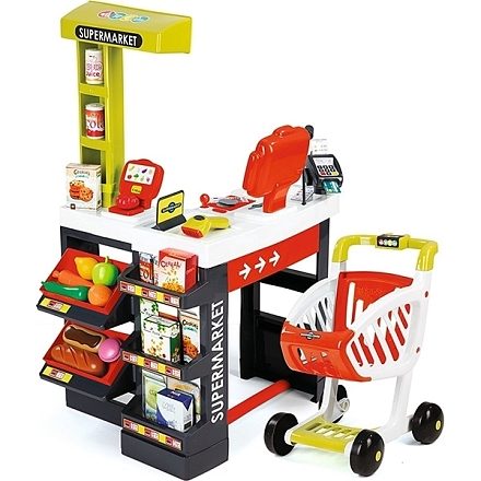 Супермаркет с тележкой Smoby 350210 и 350206 со звуком, 41 предмет
