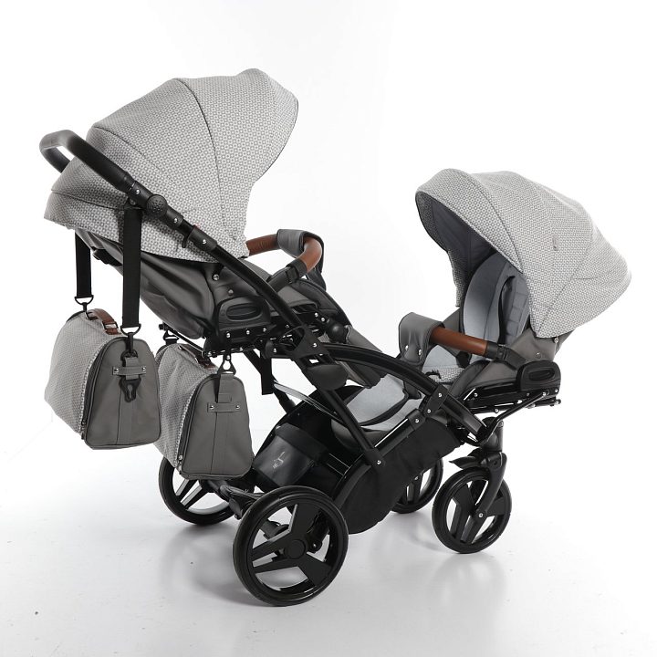 Детская коляска для двойни Junama Madena Duo Slim 2 в 1, ткань+экокожа — как выглядит в жизни