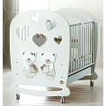 Детская кроватка Baby Expert Bon Bon, колесо + качалка (Белый - Серо-бежевый) — Фото