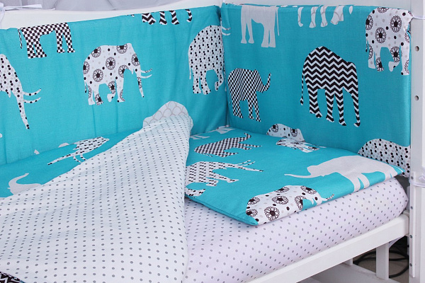 Бортик WB в кроватку AmaroBaby Слоники на молнии, 4 подушки фото 1