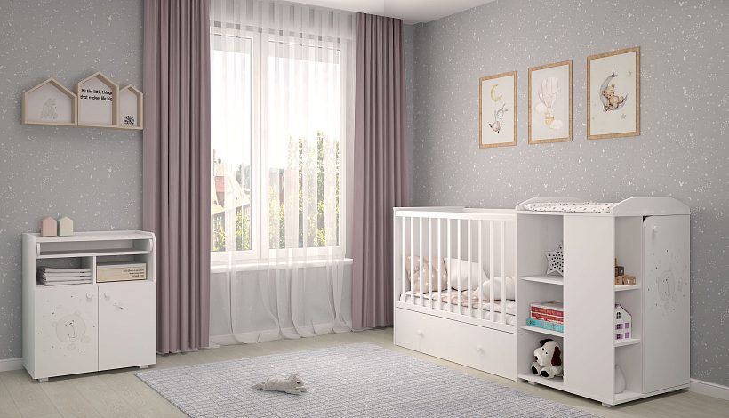 Детская кроватка-трансформер Polini Kids French 800 Teddy с ящиком — как выглядит в жизни