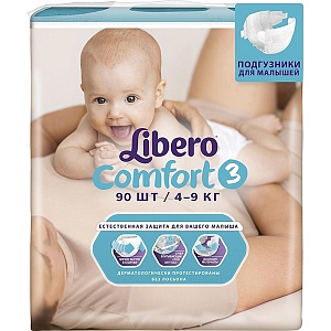 Детские подгузники Libero Comfort 3 Midi, 4-9 кг, 90 штук