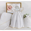 Крестильный комплект для девочки Makkaroni Kids Пелагея (4 предмета) (Белый/золото 0-3 мес) — Фото