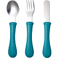 Набор детской посуды: ложка, вилка, нож Beaba Set of 3 Cutlery Inox (913402 - Blue) — Фото