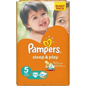Детские подгузники Pampers Sleep & Play 5 Junior, 11-18 кг, 74 штуки