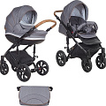 Детская коляска Tutis Mimi Style 2 в 1, ткань+эко-кожа (332 Серый лен + серый ромб + кожа коричневая
						
					) — Фото