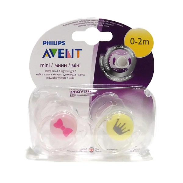 Силиконовая соска-пустышка мини Philips Avent для девочки 0-2 мес. 81520, 2 штуки фото 1