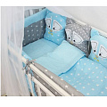 Комплект для круглой кроватки ByTwinz Еноты 7 предметов (Голубой) — Фото