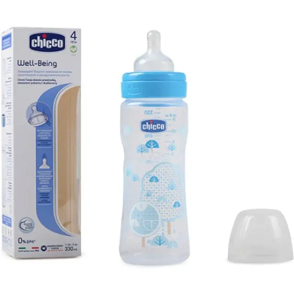 Бутылочка Chicco Well-Being Boy / Girl Чико Велл-Биинг Бой / Герл 330 мл, 4 мес.+, сил. соска, РР фото 1