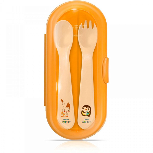 Набор столовых приборов Avent  ложка+вилка в дорожном футляре с 12 мес. SCF718/00 арт.65690 фото 1