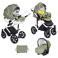 Детская коляска Tutis Mimi Style 3 в 1 на белой раме (337/4 Оливковый+Зелено-черная клетка
						
					) — Фото