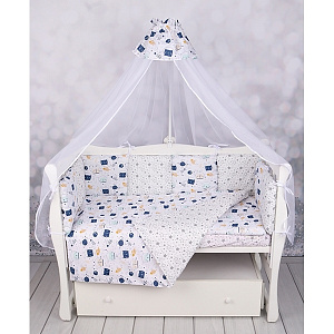 Комплект постели WB Premium в кроватку AmaroBaby Космос, 15 предметов, бязь