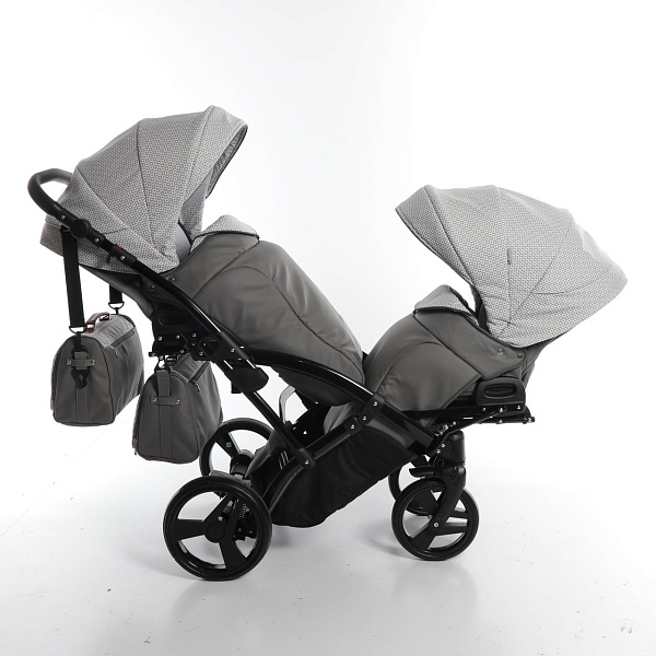 Детская коляска для двойни Junama Madena Duo Slim 2 в 1, ткань+эко-кожа фото 9