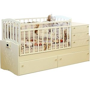 Детская кроватка-трансформер Daka Baby автоматическая Укачай-ка 05 с механизмом и рисунком, ящик
