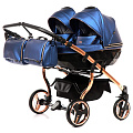 Детская коляска Junama Fluo Duo Line 2 в 1, эко-кожа (JDFL-01 кожа синий/короб черный/рама медь
						
					) — Фото