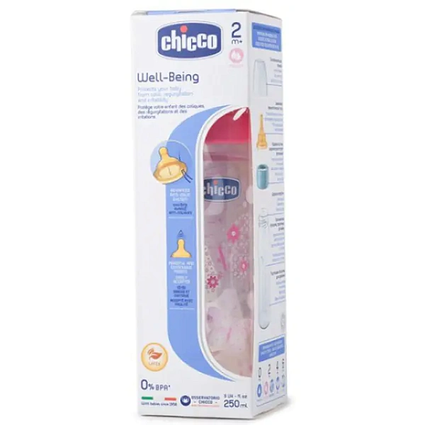 Бутылочка Chicco Well-Being Boy / Girl Чико Велл-Биинг Бой / Герл 250 мл, 2 мес.+, лат. соска, перем. поток, РР фото 6