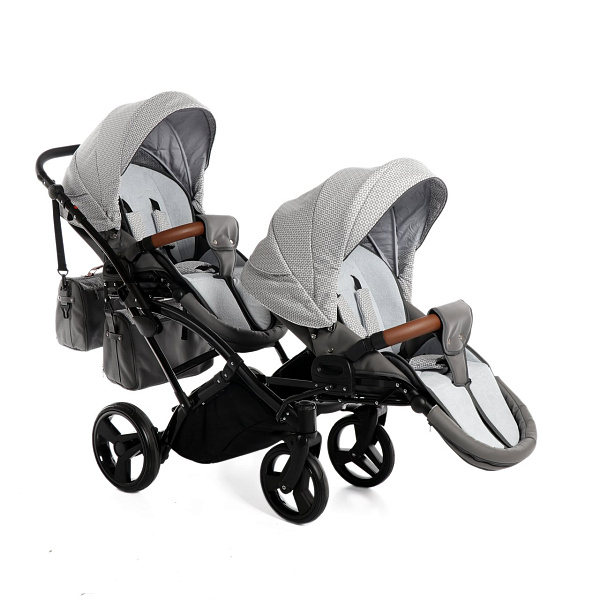 Детская коляска для двойни Junama Madena Duo Slim 2 в 1, ткань+эко-кожа фото 6