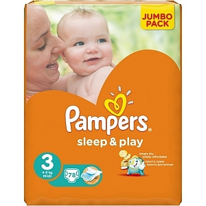 Детские подгузники Pampers Sleep & Play 3 Midi, 4-9 кг, 78 штук