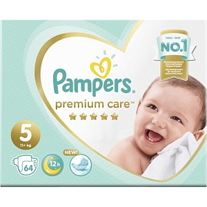 Детские подгузники Pampers Premium Care 5, 11+ кг, 64 штуки
