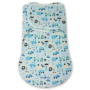 76370 Конверт для пеленания с 2 способами фиксации SwaddleMe WrapSack Transport голубой с машинками, размер S