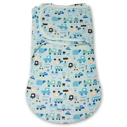76370 Конверт для пеленания с 2 способами фиксации SwaddleMe WrapSack Transport голубой с машинками, размер S