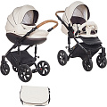 Детская коляска Tutis Mimi Style 2 в 1, ткань+эко-кожа (338 Молочный жаккард + кожа шоколад
						
					) — Фото