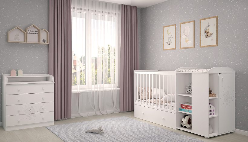 Детская кроватка-трансформер Polini Kids French 800 Teddy с ящиком — как выглядит в жизни