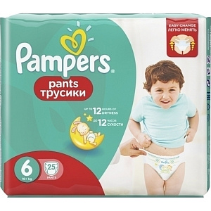 Подгузники-трусики Pampers 6, 16 кг+, 25 штук
