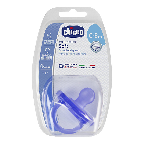 Пустышка Chicco Physio Soft силикон 0-6 мес. фото 1