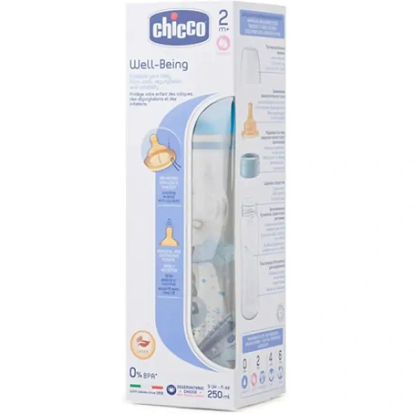 Бутылочка Chicco Well-Being Boy / Girl Чико Велл-Биинг Бой / Герл 250 мл, 2 мес.+, лат. соска, перем. поток, РР фото 3