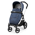 Детская прогулочная коляска Peg-Perego Book S Plus Pop-Up, шасси White (Urban Denim
						
					) — Фото