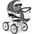 Детская коляска Indigo Camila 18 S Plus 14 2 в 1, ткань+эко-кожа (Cs 25 Темно-серый - Белая Кожа
						
					) — Фото