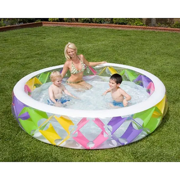 Надувной прозрачный бассейн Intex Интекс с цветными вставками и надувным дном c56494 фото 3