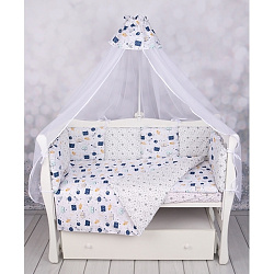 Комплект постели WB Premium в кроватку AmaroBaby Космос, 15 предметов, бязь