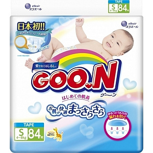 Подгузники для детей Goo.N S, 4-8 кг, 84 штуки