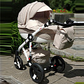 Детская коляска BeBe-Mobile Giulia Deluxe Carbon 2 в 1, эко-кожа (368S Бежевый - Бежевый ромб - Кожа
						
					) — Фото