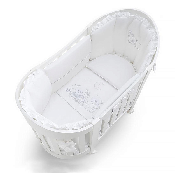 Детская кроватка Happy Family Oval с матрасом и комплектом белья из 4 предметов фото 1