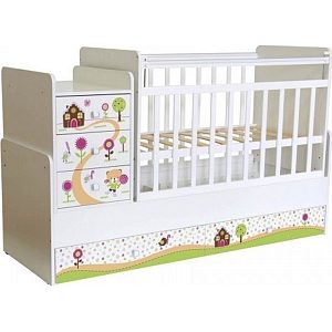 Детская кроватка-трансформер Фея 1100 и фотопечать, поперечный маятник/ящик