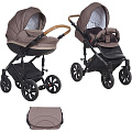 Детская коляска Tutis Mimi Style 2 в 1, ткань+эко-кожа (335 Кофейный лен + коричневый букле + кожа шоколад
						
					) — Фото