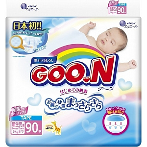 Подгузники для новорожденных Goo.N, до 5 кг, 90 штук