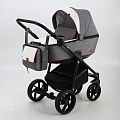 Детская коляска BeBe-Mobile Gusto 3 в 1, ткань+эко-кожа (GU12 Серый - Белая перфорированная кожа - Красная отделка
						
					) — Фото