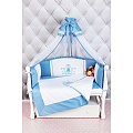 Комплект постели Premium в кроватку AmaroBaby Sweet Dreams, 7 предметов, сатин (Синий, Сатин) — Фото