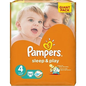 Детские подгузники Pampers Sleep & Play 4 Maxi, 7-14 кг, 86 штук